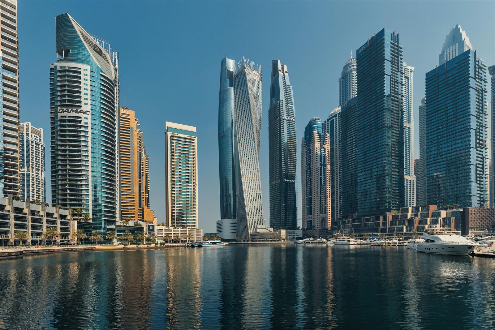Dubai Marina daytime water reflection